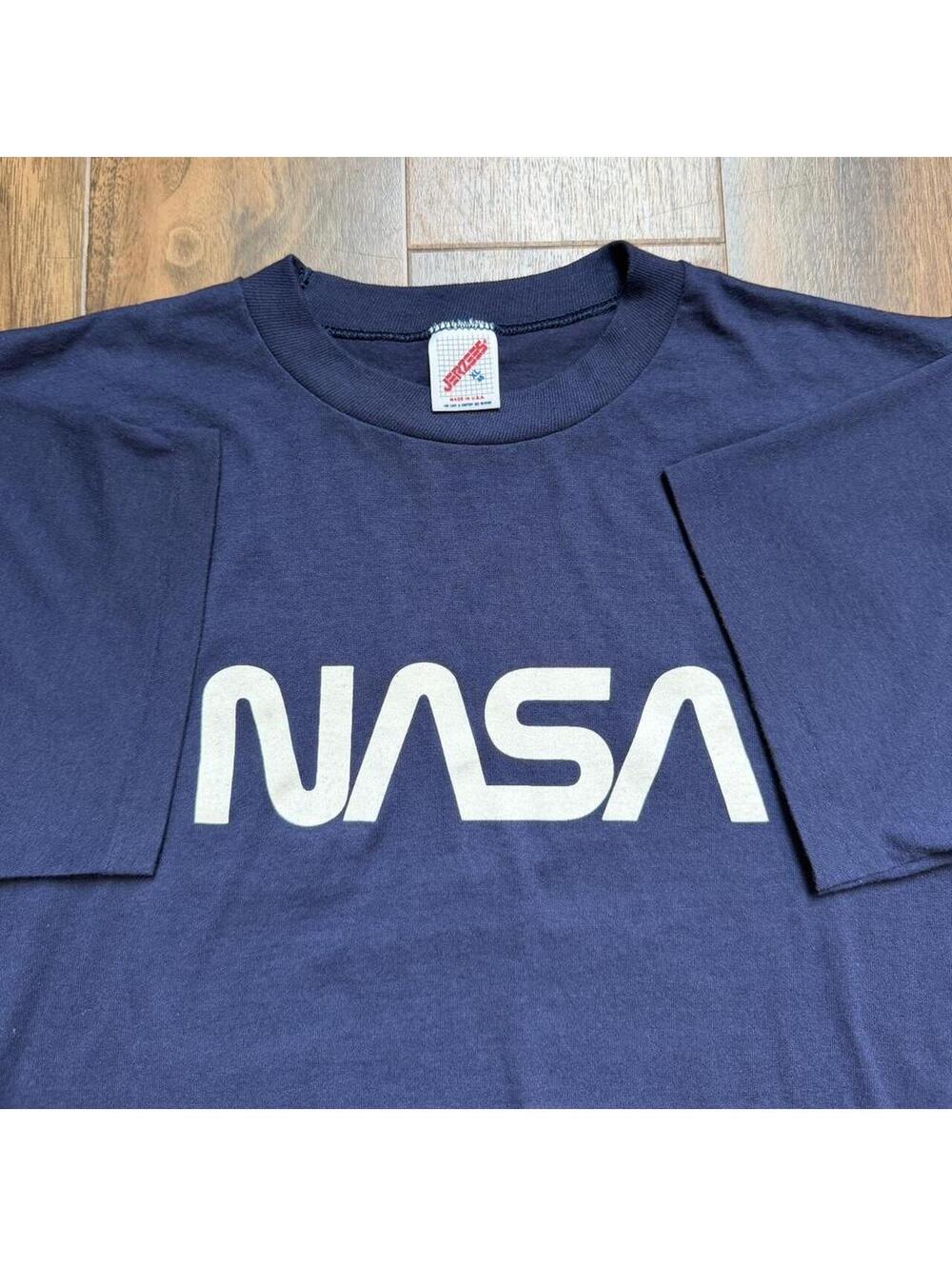 True Vintage 80s NASA Logo Faded Single Stitch JERZEES T Shirt Size XL